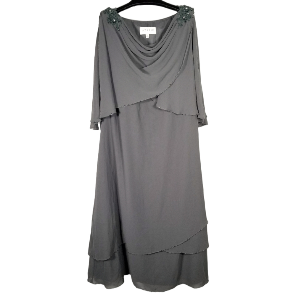 NWT Azazie Mother of The Bride Steel Gray "Christina" Chiffon Gown Size A16